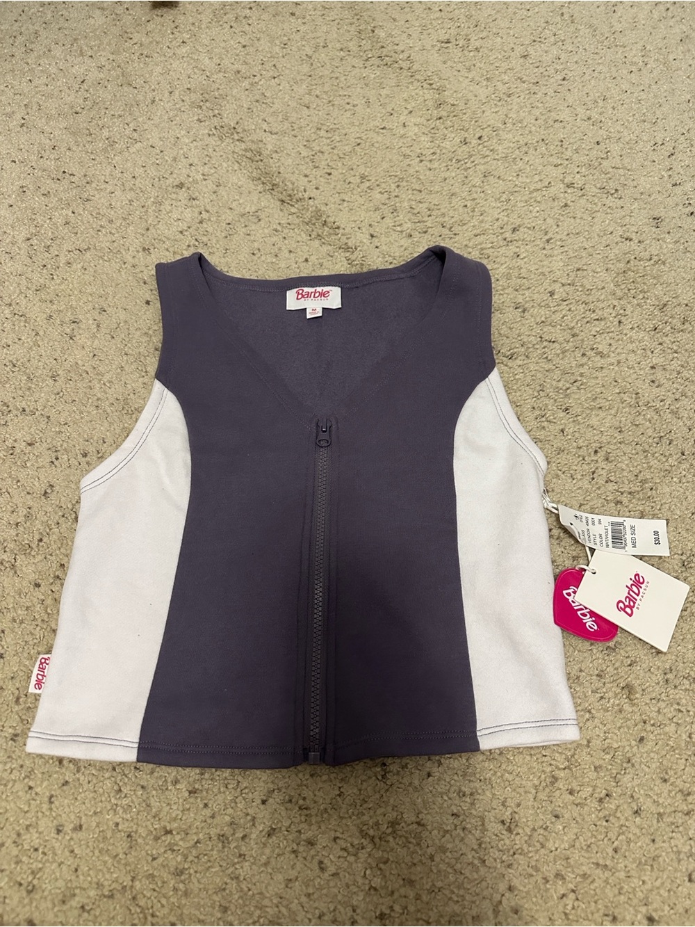 PacSun Barbie Girls Zip Front Colorblock Tank - Purple & White
